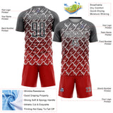 Custom Steel Gray Red-White Lightning Sports Sublimation Soccer Uniform Jersey