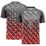 Custom Steel Gray Red-White Lightning Sports Sublimation Soccer Uniform Jersey