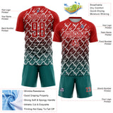 Custom Red Teal-White Lightning Sports Sublimation Soccer Uniform Jersey