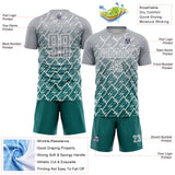 Custom Gray Teal-White Lightning Sports Sublimation Soccer Uniform Jersey