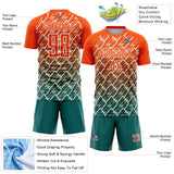 Custom Orange Teal-White Lightning Sports Sublimation Soccer Uniform Jersey