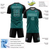 Custom Teal Black-White Wavy Lines Sports Sublimation Soccer Uniform Jersey