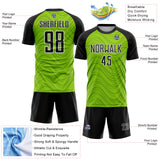 Custom Neon Green Black-White Wavy Lines Sports Sublimation Soccer Uniform Jersey