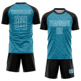 Custom Panther Blue Black-White Wavy Lines Sports Sublimation Soccer Uniform Jersey