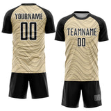 Custom Cream Black-White Wavy Lines Sports Sublimation Soccer Uniform Jersey