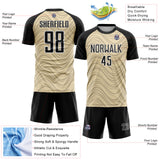 Custom Cream Black-White Wavy Lines Sports Sublimation Soccer Uniform Jersey