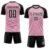 Custom Light Pink Black-White Wavy Lines Sports Sublimation Soccer Uniform Jersey