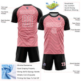 Custom Medium Pink Black-White Wavy Lines Sports Sublimation Soccer Uniform Jersey
