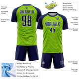 Custom Neon Green Navy-White Wavy Lines Sports Sublimation Soccer Uniform Jersey