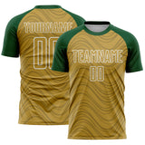 Custom Old Gold Green-White Wavy Lines Sports Sublimation Soccer Uniform Jersey