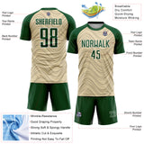 Custom Cream Green-White Wavy Lines Sports Sublimation Soccer Uniform Jersey
