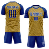 Custom Old Gold Royal-White Wavy Lines Sports Sublimation Soccer Uniform Jersey