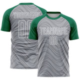 Custom Gray Kelly Green-White Wavy Lines Sports Sublimation Soccer Uniform Jersey
