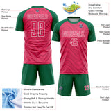 Custom Neon Pink Kelly Green-White Wavy Lines Sports Sublimation Soccer Uniform Jersey