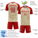 Custom Cream Red-White Wavy Lines Sports Sublimation Soccer Uniform Jersey