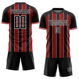 Custom Black Red-White Pinstripe Line Sports Sublimation Soccer Uniform Jersey