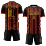 Custom Black Red-Gold Pinstripe Line Sports Sublimation Soccer Uniform Jersey