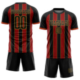 Custom Black Red-Old Gold Pinstripe Line Sports Sublimation Soccer Uniform Jersey