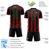 Custom Black Red-Kelly Green Pinstripe Line Sports Sublimation Soccer Uniform Jersey