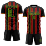Custom Black Red-Neon Green Pinstripe Line Sports Sublimation Soccer Uniform Jersey