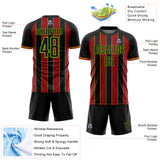 Custom Black Red-Neon Green Pinstripe Line Sports Sublimation Soccer Uniform Jersey