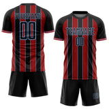 Custom Black Red-Light Blue Pinstripe Line Sports Sublimation Soccer Uniform Jersey