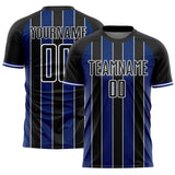 Custom Black Royal-White Pinstripe Line Sports Sublimation Soccer Uniform Jersey