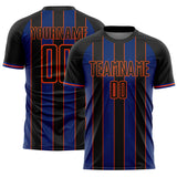 Custom Black Royal-Orange Pinstripe Line Sports Sublimation Soccer Uniform Jersey