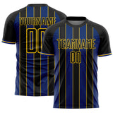 Custom Black Royal-Yellow Pinstripe Line Sports Sublimation Soccer Uniform Jersey