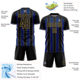 Custom Black Royal-Old Gold Pinstripe Line Sports Sublimation Soccer Uniform Jersey