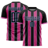 Custom Black Pink-Light Blue Pinstripe Line Sports Sublimation Soccer Uniform Jersey
