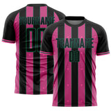 Custom Black Pink-Kelly Green Pinstripe Line Sports Sublimation Soccer Uniform Jersey