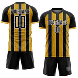 Custom Black Gold-White Pinstripe Line Sports Sublimation Soccer Uniform Jersey