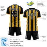 Custom Black Gold-White Pinstripe Line Sports Sublimation Soccer Uniform Jersey