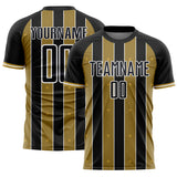 Custom Black Old Gold-White Pinstripe Line Sports Sublimation Soccer Uniform Jersey