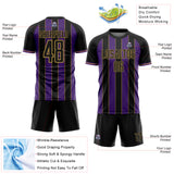 Custom Black Purple-Old Gold Pinstripe Line Sports Sublimation Soccer Uniform Jersey