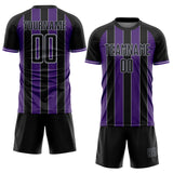 Custom Black Purple-Gray Pinstripe Line Sports Sublimation Soccer Uniform Jersey