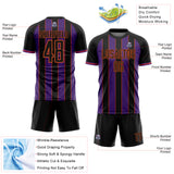 Custom Black Purple-Orange Pinstripe Line Sports Sublimation Soccer Uniform Jersey