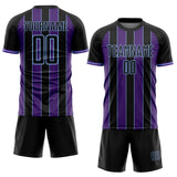 Custom Black Purple-Light Blue Pinstripe Line Sports Sublimation Soccer Uniform Jersey