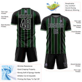 Custom Black Green-White Pinstripe Line Sports Sublimation Soccer Uniform Jersey