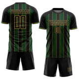 Custom Black Green-Old Gold Pinstripe Line Sports Sublimation Soccer Uniform Jersey