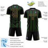 Custom Black Green-Old Gold Pinstripe Line Sports Sublimation Soccer Uniform Jersey