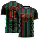 Custom Black Kelly Green-Orange Pinstripe Line Sports Sublimation Soccer Uniform Jersey