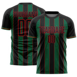 Custom Black Kelly Green-Red Pinstripe Line Sports Sublimation Soccer Uniform Jersey