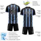 Custom Black Light Blue-White Pinstripe Line Sports Sublimation Soccer Uniform Jersey