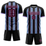 Custom Black Light Blue-Pink Pinstripe Line Sports Sublimation Soccer Uniform Jersey
