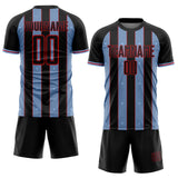 Custom Black Light Blue-Red Pinstripe Line Sports Sublimation Soccer Uniform Jersey