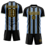 Custom Black Light Blue-Yellow Pinstripe Line Sports Sublimation Soccer Uniform Jersey