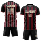 Custom Black Vintage USA Flag Crimson-Cream Pinstripe Line Sports Sublimation Soccer Uniform Jersey