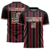 Custom Black Vintage USA Flag Crimson-Cream Pinstripe Line Sports Sublimation Soccer Uniform Jersey